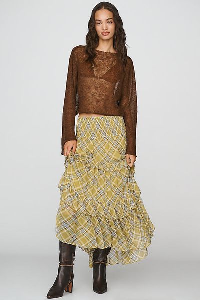 By Anthropologie Plaid Midi Skirt
