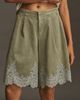 By Anthropologie Pleated Lace-Hem Knee-Length Shorts - 2