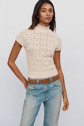 By Anthropologie Pointelle Short-Sleeve Sweater