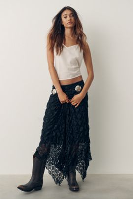 By Anthropologie Pucker Lace Midi Skirt