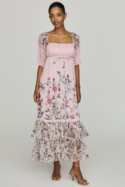 By Anthropologie Puff-Sleeve Ruffle Midi Dress