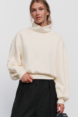 By Anthropologie Quilted Dolman Turtleneck Top