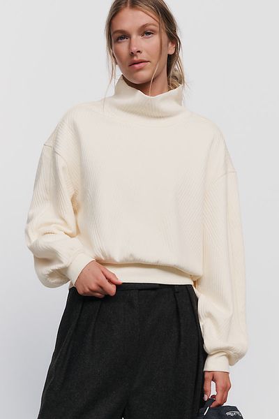 By Anthropologie Quilted Dolman Turtleneck Top