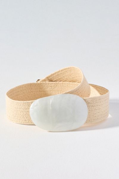 By Anthropologie Raffia Oval Buckle Belt
