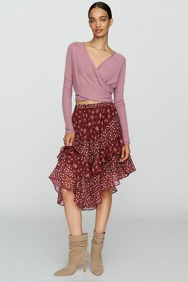 By Anthropologie Ruffled Floral Print Midi Skirt