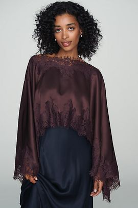 By Anthropologie Satin Lace Poncho Top