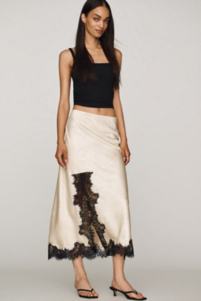 By Anthropologie Satin Lace Skirt
