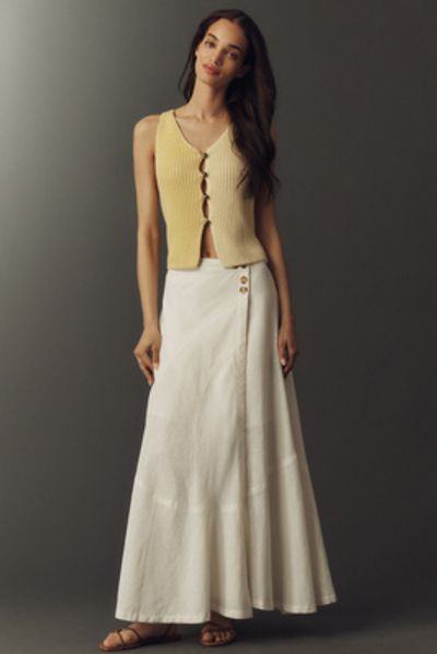 By Anthropologie Seamed Linen Mock Wrap Maxi Skirt