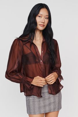 By Anthropologie Sheer Bishop Sleeve Blouse