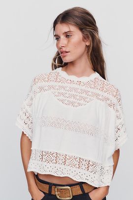 By Anthropologie Sheer Mock Neck Boxy Top