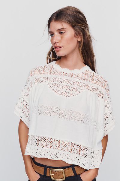 By Anthropologie Sheer Mock Neck Boxy Top