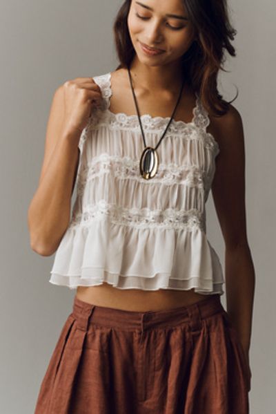 By Anthropologie Shirred Lace Tank Top