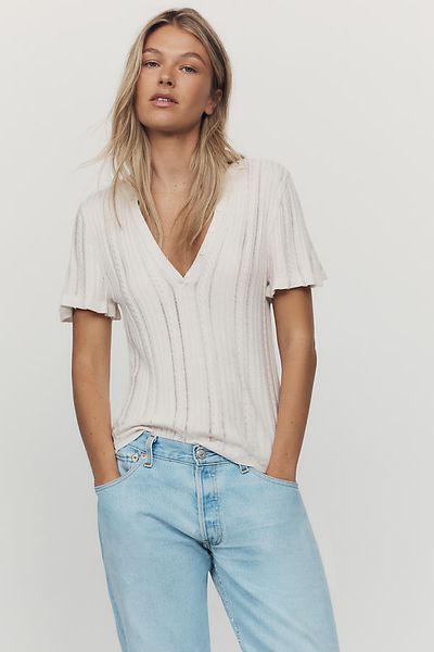 By Anthropologie Short-Sleeve Cable Knit Sweater