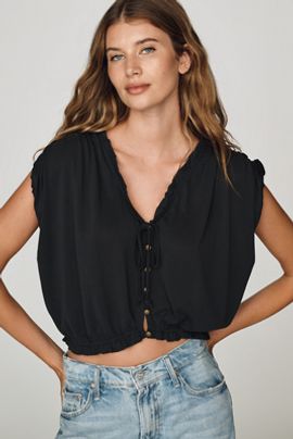 By Anthropologie Silken Cropped Button-Front Blouse