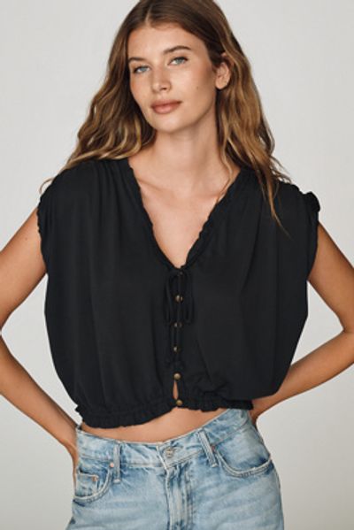 By Anthropologie Silken Cropped Button-Front Blouse
