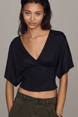By Anthropologie Silken Flutter Sleeve Crop Top