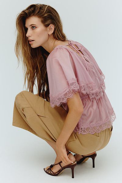 By Anthropologie Silken Lace Blouse