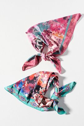By Anthropologie Silken Printed Hair Scarves, Set of 2