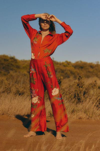 By Anthropologie Silken Printed Trousers Pants