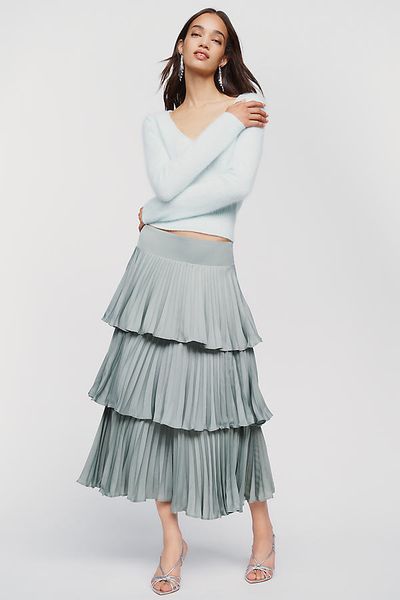 By Anthropologie Silken Tiered Midi Skirt