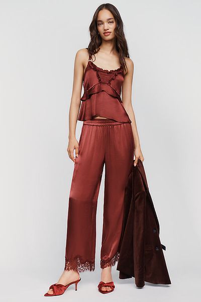 By Anthropologie Silky Lace Pull On Pants