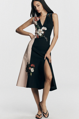 anthropologie black dress with flowers Pre-Loved Anthropologie 9-H15 StCL, Women's Floral Tie-Waist Dress, Black/Light  Taupe, Size XS  Elle & Beck