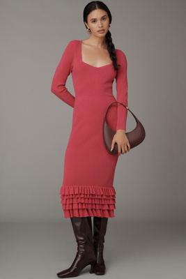 anthropologie red ruffle dress Asymmetric Ruffle Maxi Slip Dress