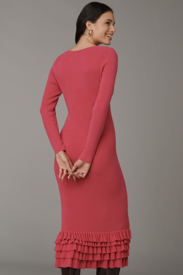 pink sweater dress anthropologie By Anthropologie Long-Sleeve Ribbed Sweater Midi Dress