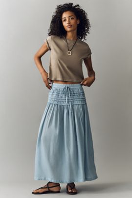 By Anthropologie Smocked Drawstring Midi Skirt