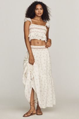 By Anthropologie Smocked Tiered Maxi Skirt