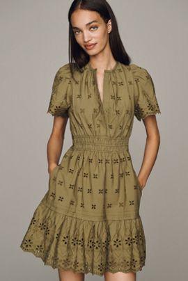 the rene flutter sleeve linen button front midi dress Rene Flutter-Sleeve Linen Button-Front Midi Dress by Anthropologie in Blue, Size: XXS