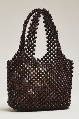 By Anthropologie Sonia Wood Bead Mini Slouchy Tote Bag