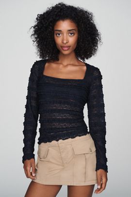 By Anthropologie Square-Neck Lace Long-Sleeve Top
