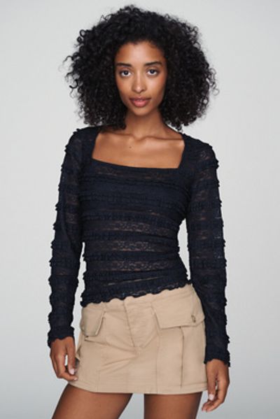 By Anthropologie Square-Neck Lace Long-Sleeve Top