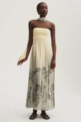 By Anthropologie Strapless Scarf Midi Dress
