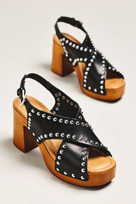 By Anthropologie Studded Cross-Strap Platform Heels