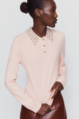 By Anthropologie Studded Long Sleeve Polo Shirt