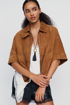 By Anthropologie Suede Cape Jacket