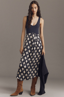 sleeveless sweater twofer maxi dress Anthropologie The Thea Twofer Sleeveless Sweater Dress In Blue