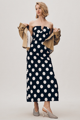 by anthropologie strapless linen plunge neck midi dress By Anthropologie