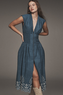By Anthropologie - The Tommie Denim Eyelet Trim Dress By Anthropologie - The Tommie Denim Eyelet Trim Dress