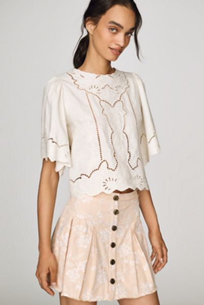 By Anthropologie The Washed Embroidered Mini Skirt