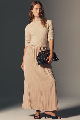 By Anthropologie Thea Long-Sleeve Eyelash Twofer Sweater Dress