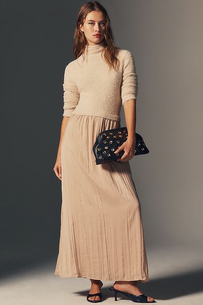 By Anthropologie Thea Long-Sleeve Eyelash Twofer Sweater Dress