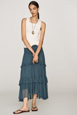 By Anthropologie Tiered Balkans Maxi Skirt