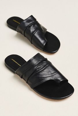 By Anthropologie Toe-Loop Leather Wrapped Slide Sandals