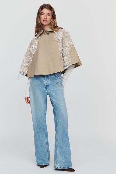 By Anthropologie Trench Cape with Lace Scarf Jacket