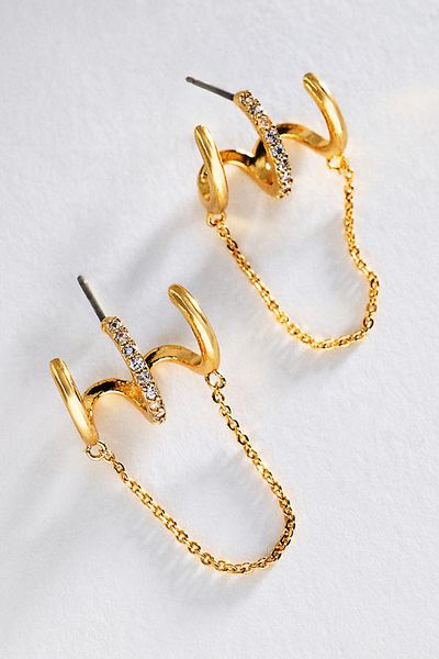 By Anthropologie Triple Piercing Chain Hoop Earrings