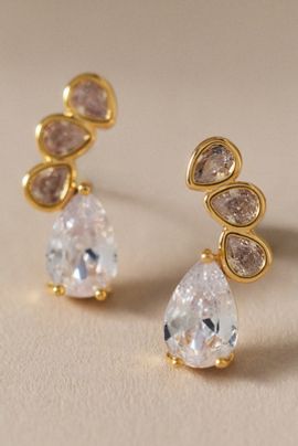 By Anthropologie Triple Teardrop Cubic Zirconia Earrings
