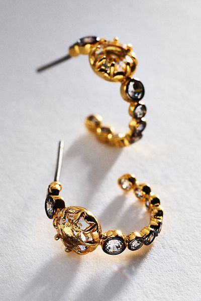 By Anthropologie Two Tone Crystal Hoop Earrings